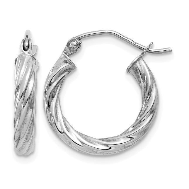 14k White Gold Polished Twisted Hoop Earrings, 10 x 3.25mm