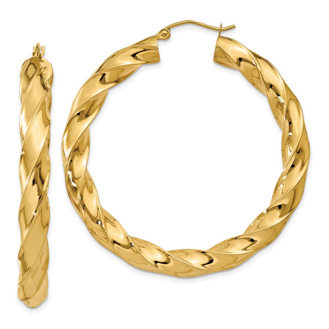 14k Polished Twisted Hoop Earrings, 33 x 5mm