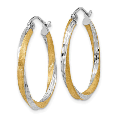 14K & Rhodium Diamond-cut Twisted Hoop Earrings, 25 x 2.5mm