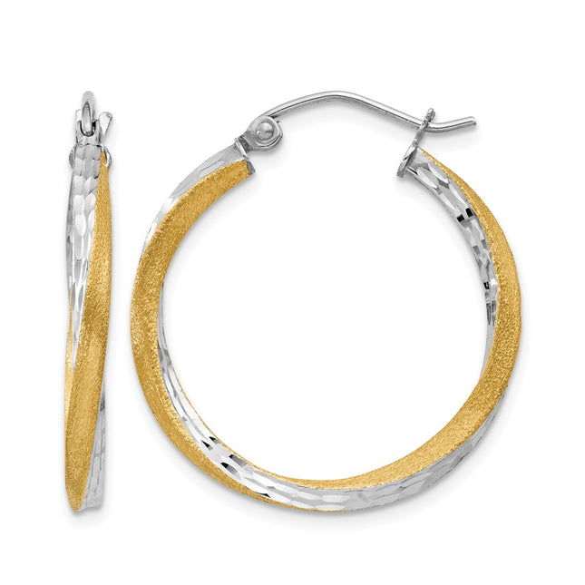 14k & Rhodium Diamond-cut Twisted Hoop Earrings, 25 x 2.5mm