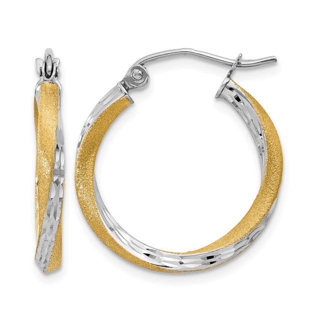 14k & Rhodium Diamond-cut Twisted Hoop Earrings, 20 x 2.5mm
