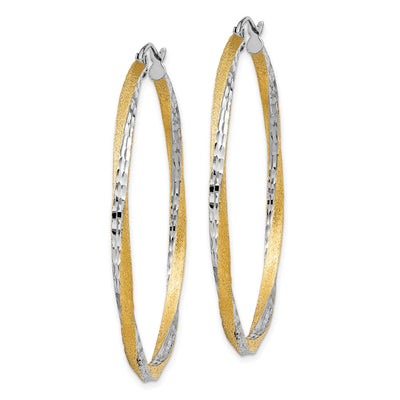 14K & Rhodium Diamond-cut Twisted Hoop Earrings, 45 x 2.5mm