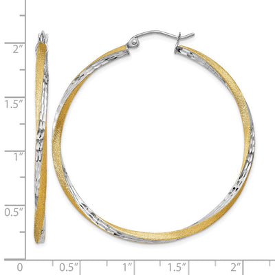 14K & Rhodium Diamond-cut Twisted Hoop Earrings, 45 x 2.5mm