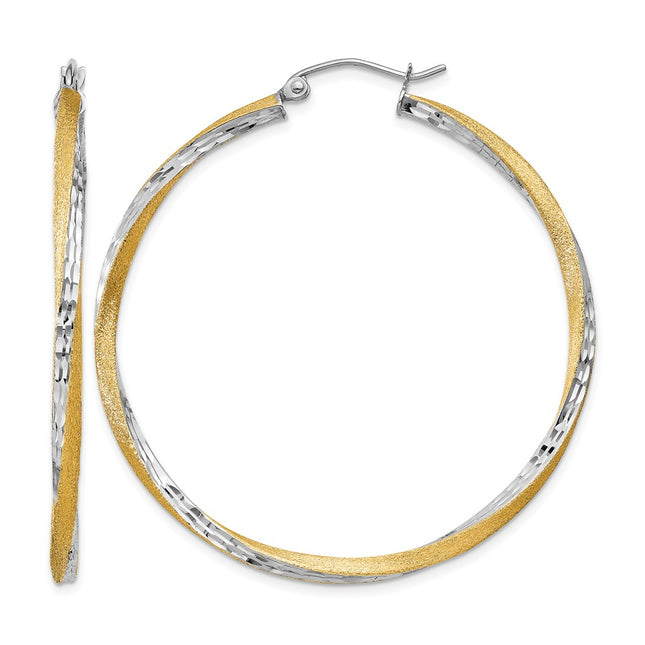 14k & Rhodium Diamond-cut Twisted Hoop Earrings, 45 x 2.5mm