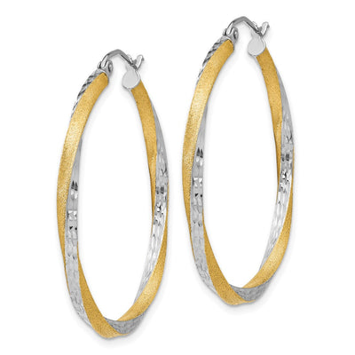 14K & Rhodium Diamond-cut Twisted Hoop Earrings, 35 x 2.5mm