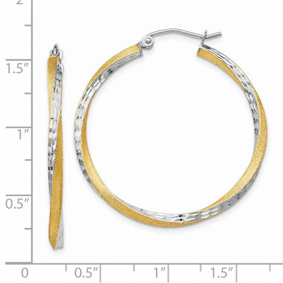 14K & Rhodium Diamond-cut Twisted Hoop Earrings, 35 x 2.5mm