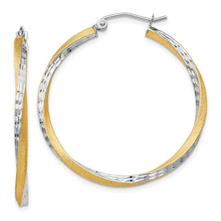 14k & Rhodium Diamond-cut Twisted Hoop Earrings (Style TC436)