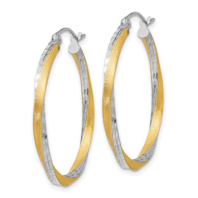 14K & Rhodium Diamond-cut Twisted Hoop Earrings, 30 x 2.5mm