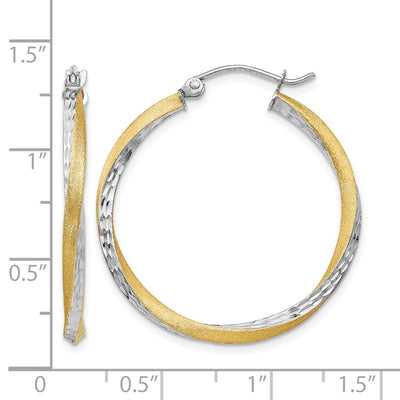 14K & Rhodium Diamond-cut Twisted Hoop Earrings, 30 x 2.5mm