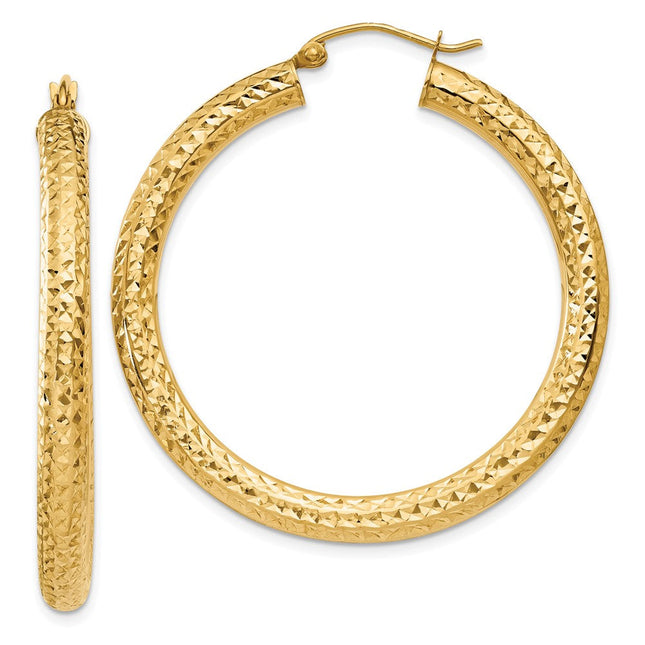 14k Diamond-cut Round Hoop Earrings, 40 x 4mm
