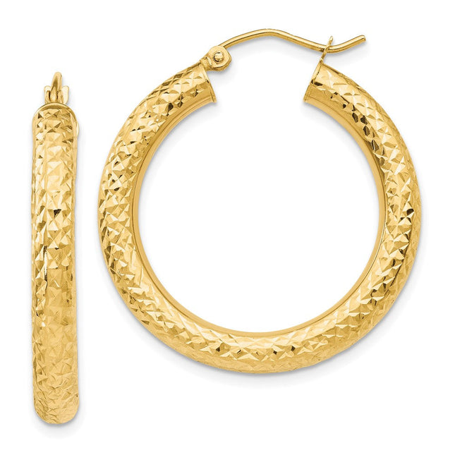 14k Diamond-cut Round Hoop Earrings, 30 x 4mm (C535)