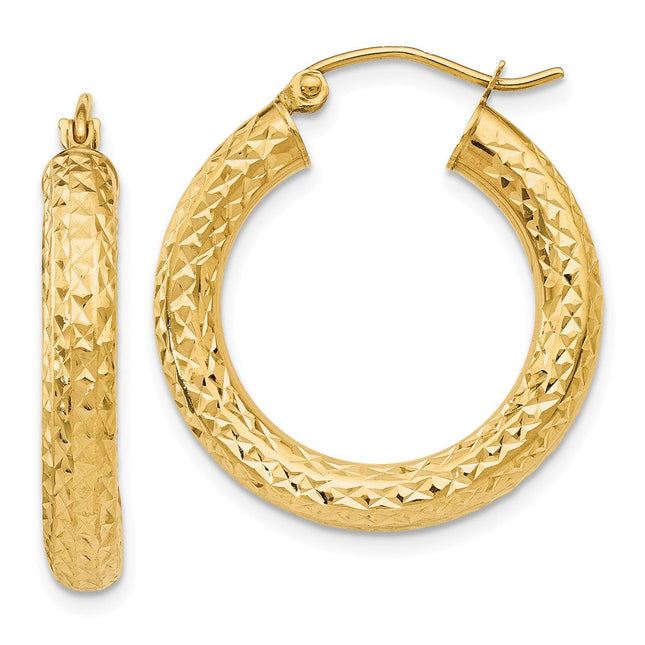 14k Diamond-cut Round Hoop Earrings, 25 x 4mm