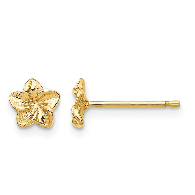 14K Plumeria Flower Post Earrings, 5 x 5mm