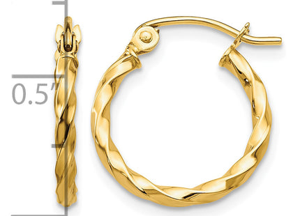 14k Twist Polished Hoop Earring, 12 x 2mm