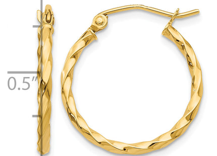 14k Twist Polished Hoop Earring, 15 x 2mm