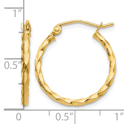 14K Twist Polished Hoop Earring, 15 x 2mm