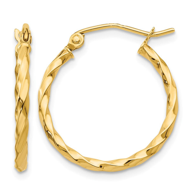 14k Twist Polished Hoop Earring, 15 x 2mm