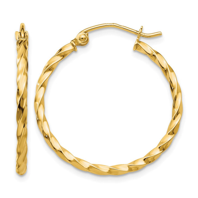 14k Twist Polished Hoop Earring, 22 x 2mm