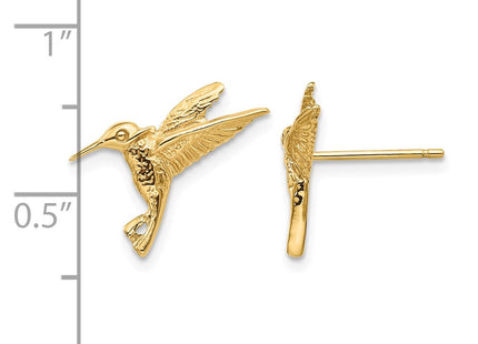 14K gold hummingbird earrings, further view