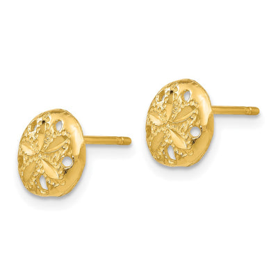 14K Diamond-cut Sand Dollar Earrings, 8 x 9mm