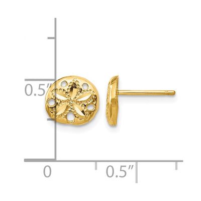14K Diamond-cut Sand Dollar Earrings, 8 x 9mm