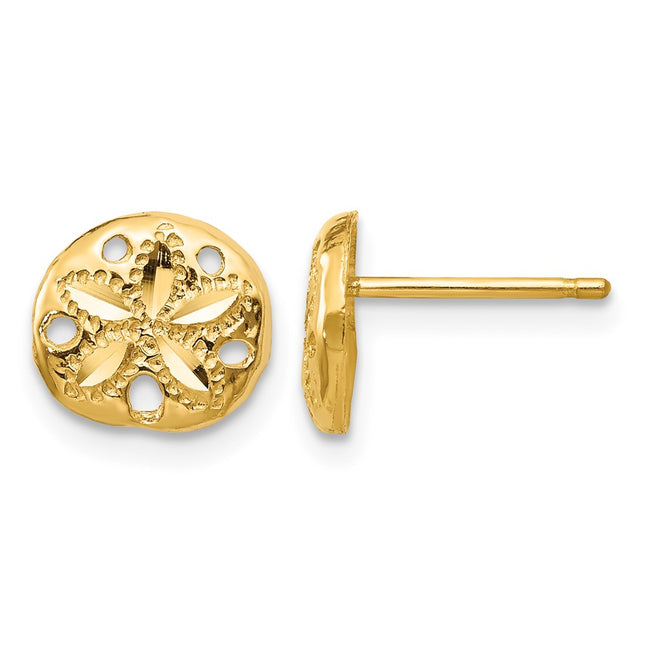 14K Diamond-cut Sand Dollar Earrings, 8 x 9mm