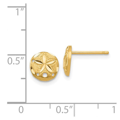 14K Diamond-cut Sand Dollar Earrings, 8 x 8mm