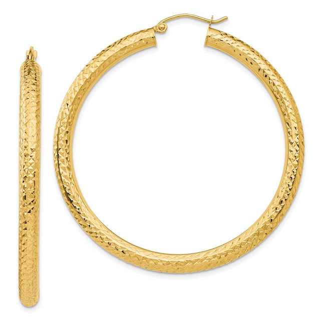 14k Diamond-cut Round Hoop Earrings, 50 x 4mm (C771)