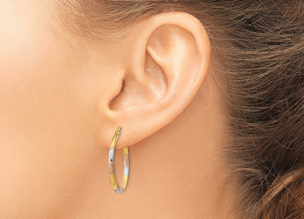14K w/White and Rose Rhodium Satin & D/C Hoop Earrings, 22 x 2mm