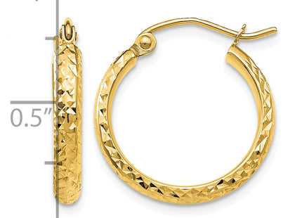 14K Diamond-cut 2. Hollow Hoop Earrings, 18 x 2.5mm