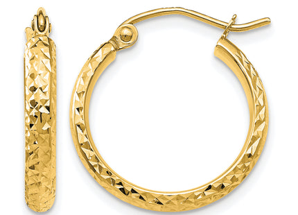 14K Diamond-cut 2. Hollow Hoop Earrings, 18 x 2.5mm
