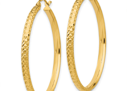 14K Diamond-cut 2. Hollow Hoop Earrings, 37 x 2.5mm