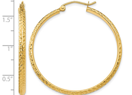 14K Diamond-cut 2. Hollow Hoop Earrings, 37 x 2.5mm