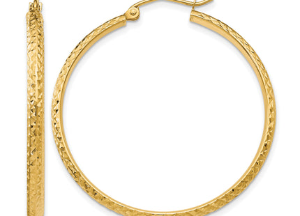 14K Diamond-cut 2. Hollow Hoop Earrings, 37 x 2.5mm