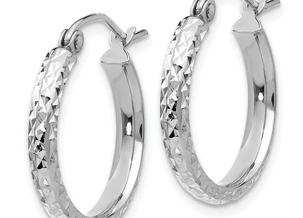 14K White Gold Diamond-cut 2. Hollow Hoop Earrings, 18 x 2.5mm
