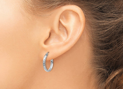 14K White Gold Diamond-cut 2. Hollow Hoop Earrings, 18 x 2.5mm