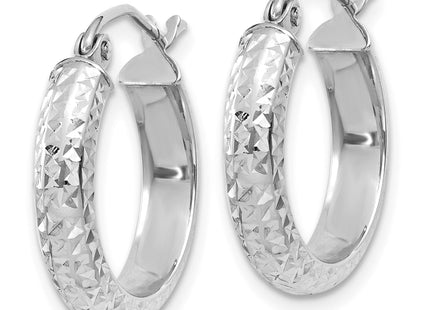 14K White Gold Diamond-cut 3. Hollow Hoop Earrings, 17 x 3.5mm