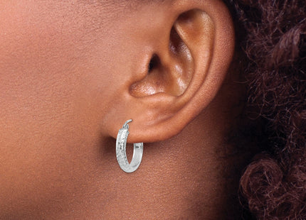 14K White Gold Diamond-cut 3. Hollow Hoop Earrings, 17 x 3.5mm