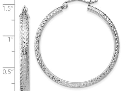 14K White Gold Diamond-cut 3. Hollow Hoop Earrings (Style TC813)