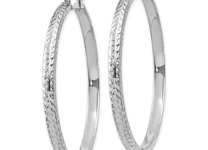 14K White Gold Diamond-cut 3. Hollow Hoop Earrings, 46 x 3.5mm