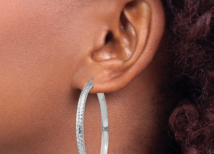 14K White Gold Diamond-cut 3. Hollow Hoop Earrings, 46 x 3.5mm