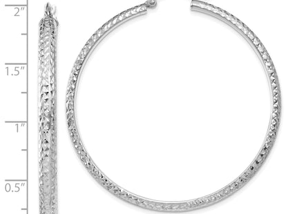 14K White Gold Diamond-cut 3. Hollow Hoop Earrings, 46 x 3.5mm