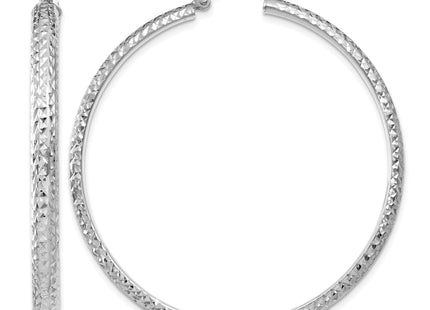 14K White Gold Diamond-cut 3. Hollow Hoop Earrings, 46 x 3.5mm