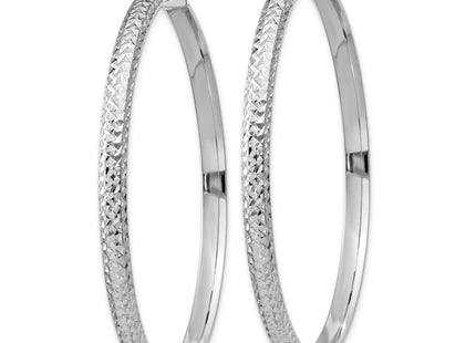 14K White Gold Diamond-cut 3. Hollow Hoop Earrings, 52 x 3.5mm