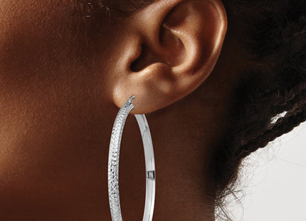 14K White Gold Diamond-cut 3. Hollow Hoop Earrings, 52 x 3.5mm