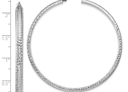 14K White Gold Diamond-cut 3. Hollow Hoop Earrings, 52 x 3.5mm