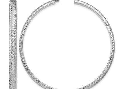 14K White Gold Diamond-cut 3. Hollow Hoop Earrings, 52 x 3.5mm