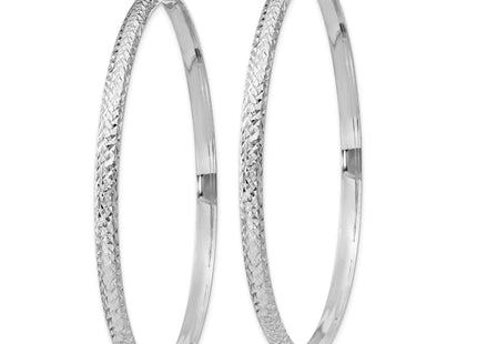 14K White Gold Diamond-cut 3. Hollow Hoop Earrings, 65 x 3.5mm