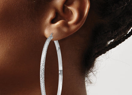 14K White Gold Diamond-cut 3. Hollow Hoop Earrings, 65 x 3.5mm