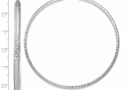14K White Gold Diamond-cut 3. Hollow Hoop Earrings, 65 x 3.5mm